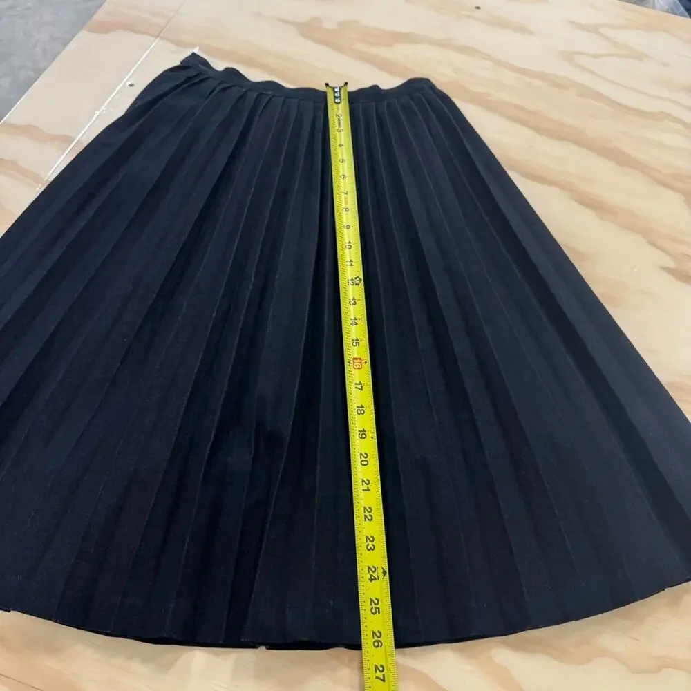 Manoush Minimalist Pleated High‎ Waist Denim Skirt Knee Length Dark Navy Sz 6